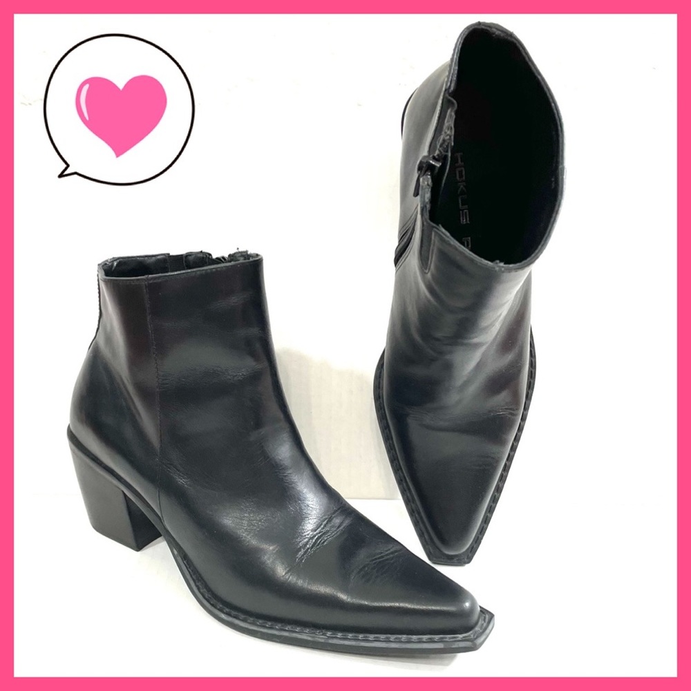 cowboy black leather pointed square bootie 7